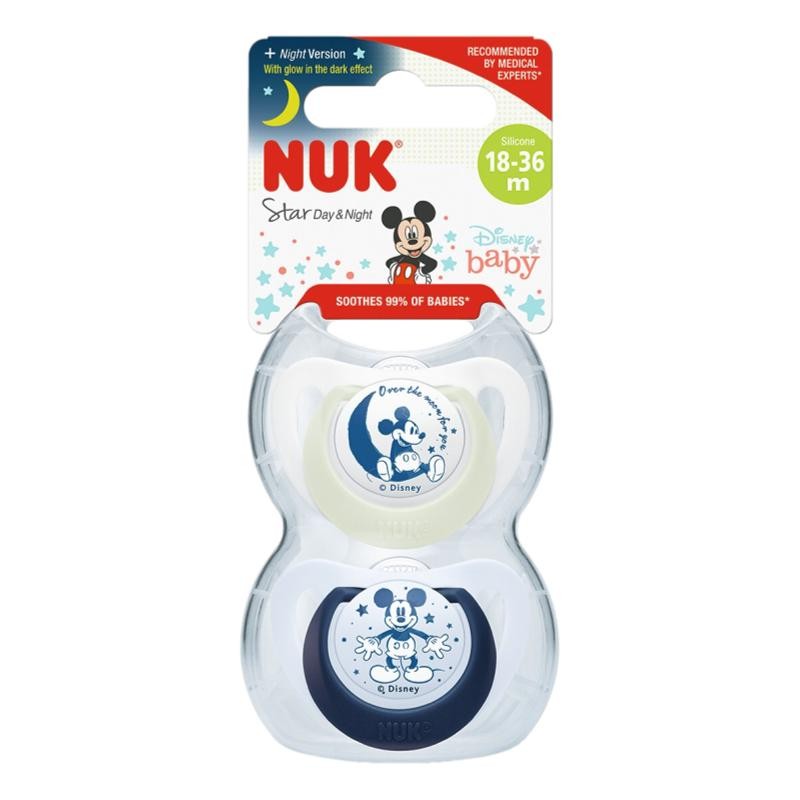 Pack Nuk Chupete Star Day & Night Mickey 18-36 m, 2 Unidades