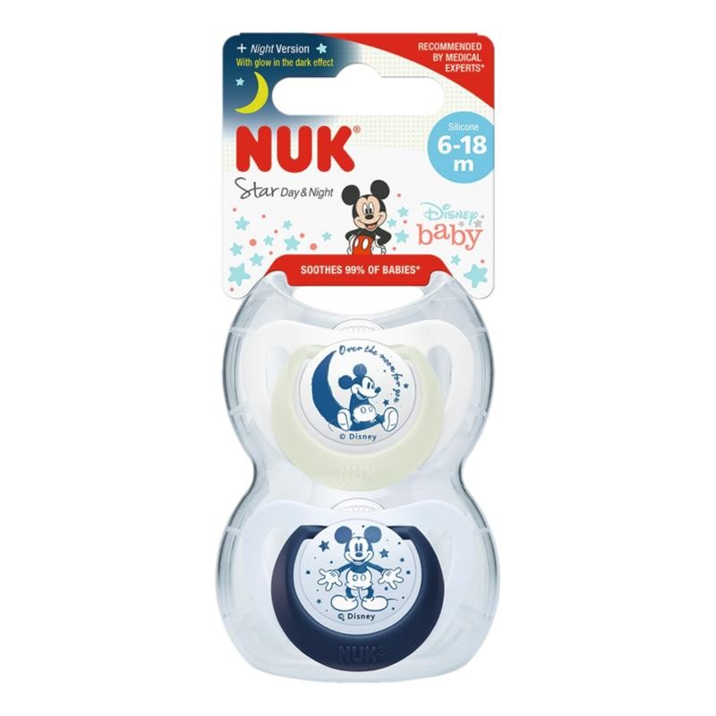 Pack Nuk Chupete Star Day & Night Mickey 6-18 m, 2 Unidades