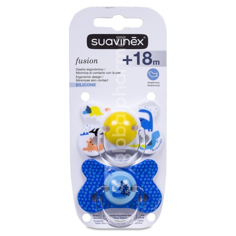 Suavinex Chupete Anatómico de Silicona +18 Meses 2 Unidades Azul-Gris